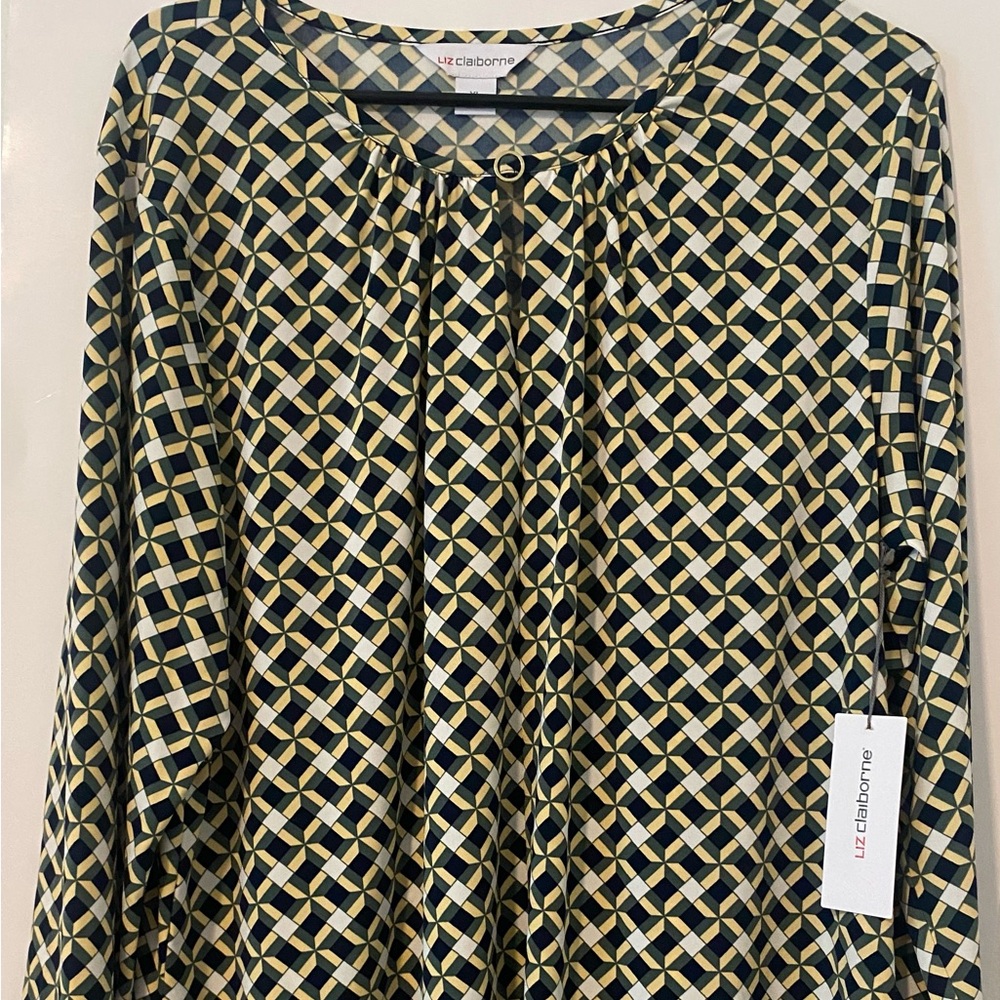 Liz Claiborne Black and Gold Geometric Blouse